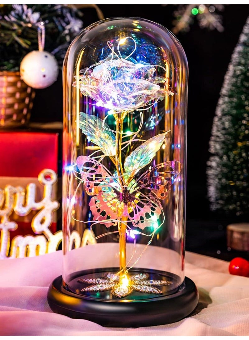 A luminous crystal rose inside a glass dome with a butterfly, a romantic decorative lamp. - Image 2